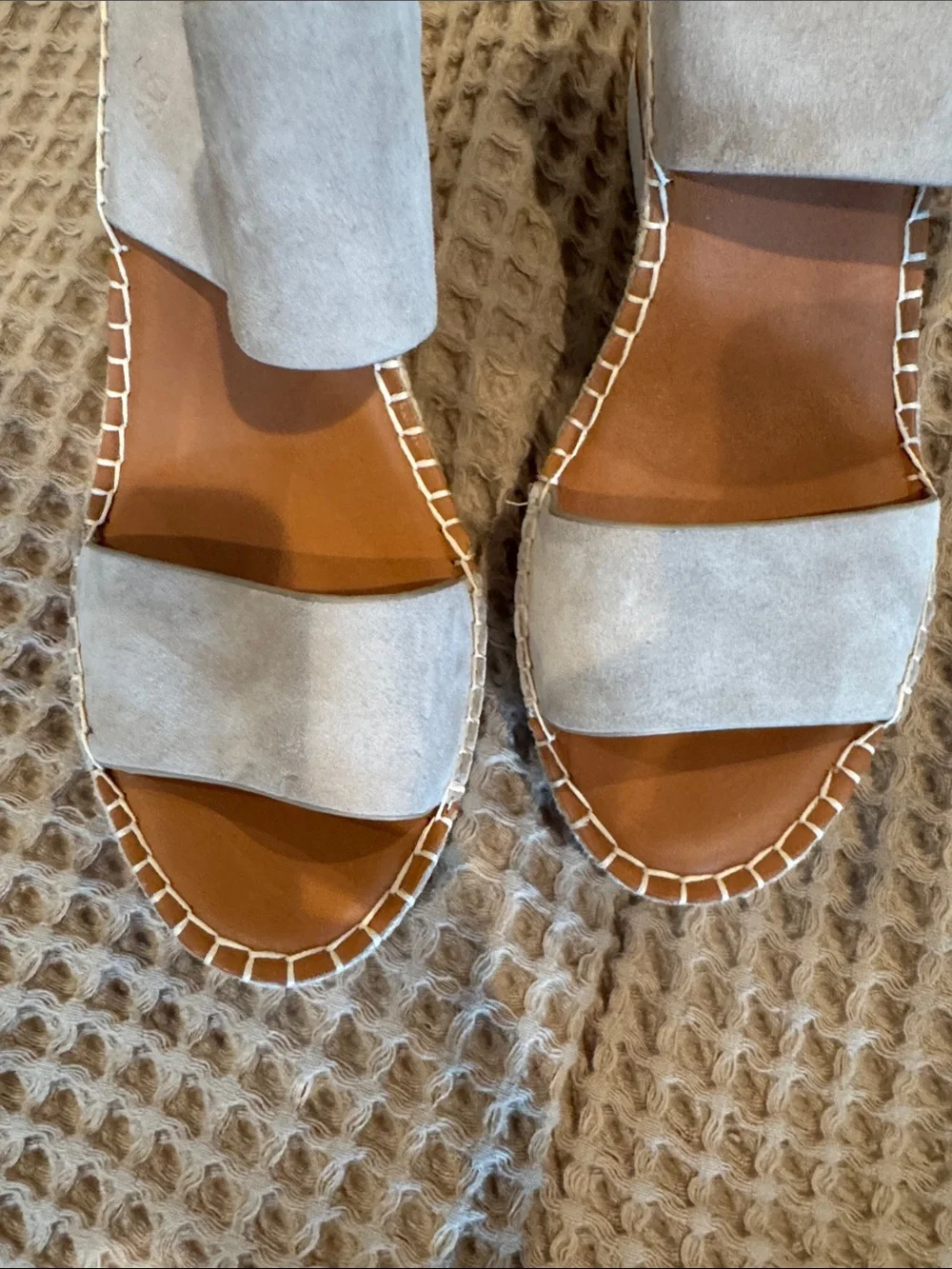 Women's Suede Espadrille Wedge Sandals in Taupe Suede